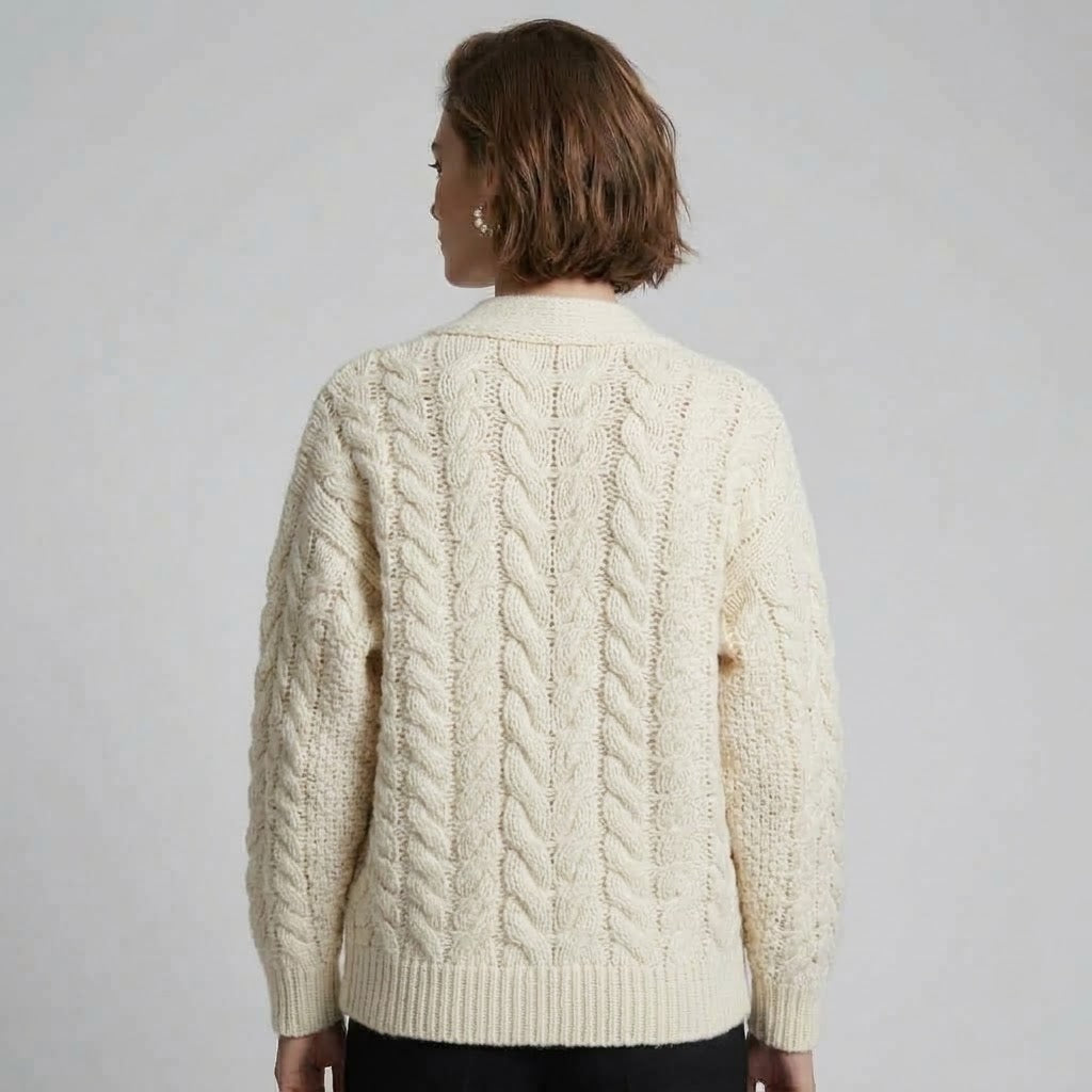 Pearl & Crystal Embellished Cable-Knit Cardigan Jacket