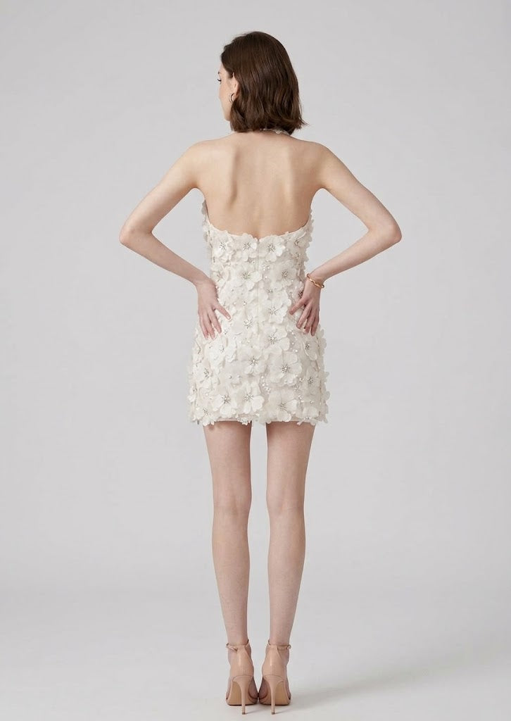 Sculptural 3D Flower Halter Fitted Sheath Dress