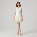 3D Floral Beaded Bow-Accented A-Line Dress