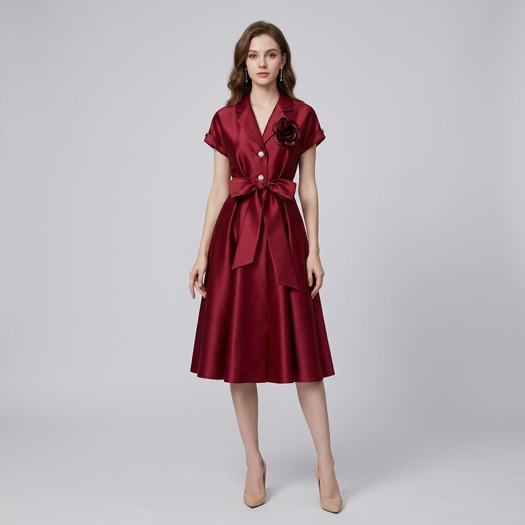 3D Floral Notched-Lapel Blazer Maxi Dress