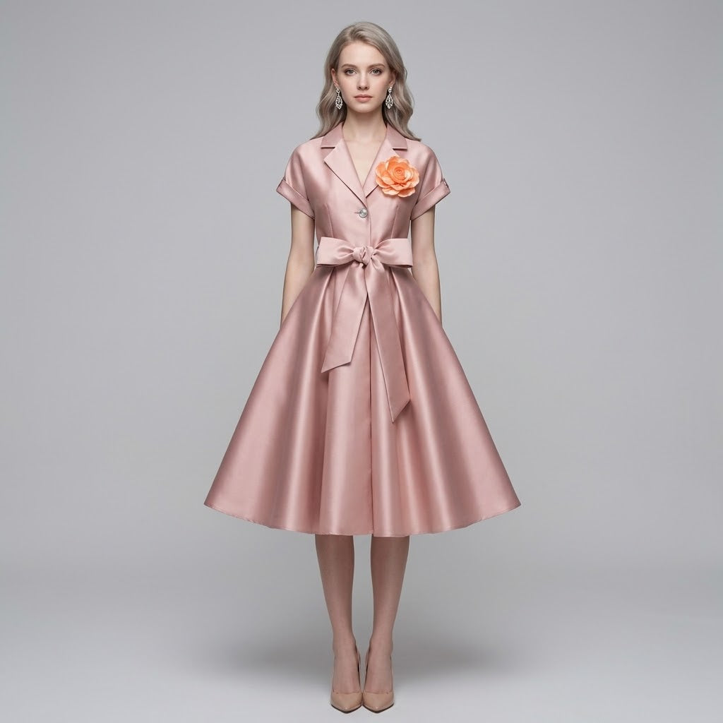 3D Floral Notched-Lapel Blazer Maxi Dress