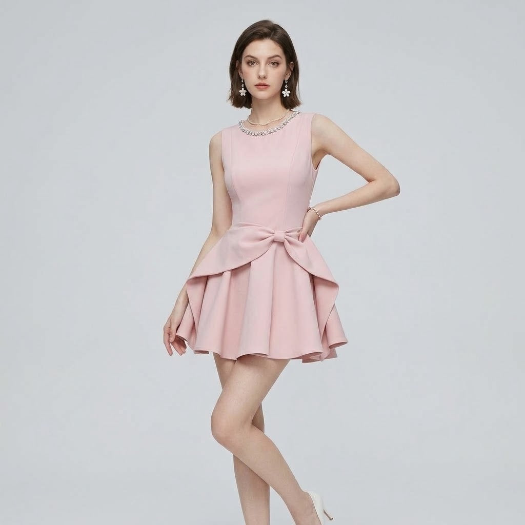 High-Waist Bow-Accent Sleeveless Sheath Dress