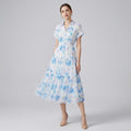 Vintage Floral Polo-Collar A-Line Maxi Dress