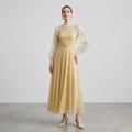 Lace-Spliced Tulle & Satin Lantern Sleeve Maxi Dress