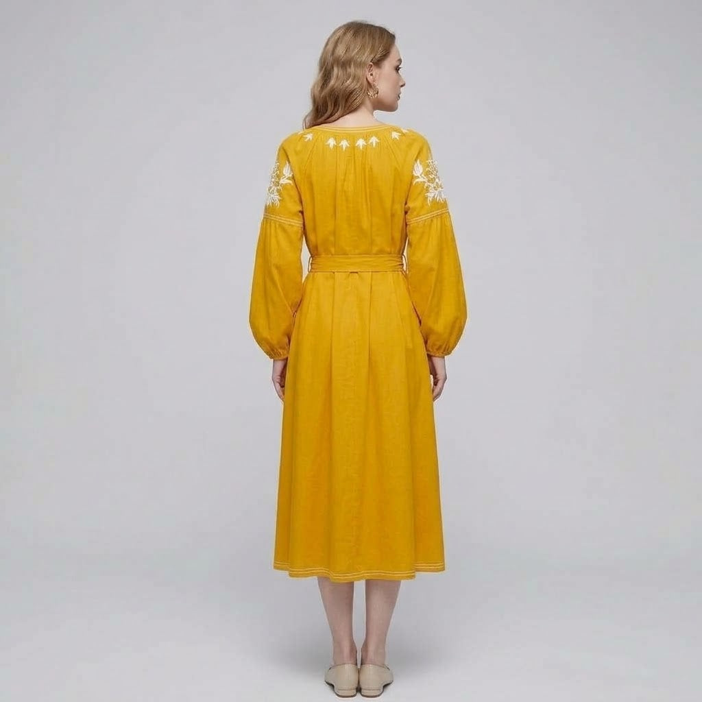 Embroidered Standout Lantern Sleeve Bohemian Maxi Dress