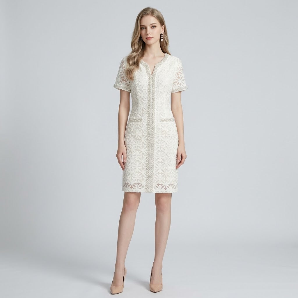 Crystal & Bead-Embellished 3D Guipure Lace Mini Dress