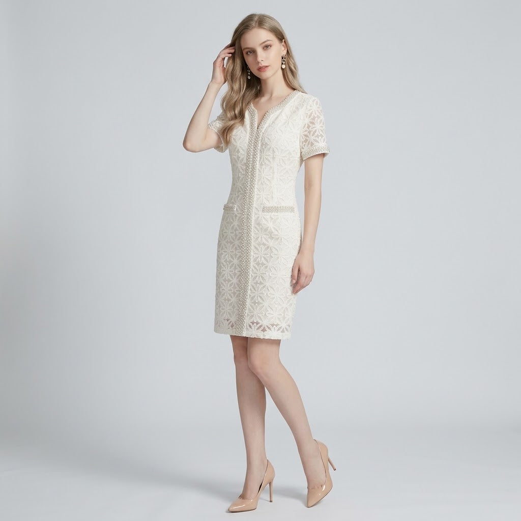 Crystal & Bead-Embellished 3D Guipure Lace Mini Dress
