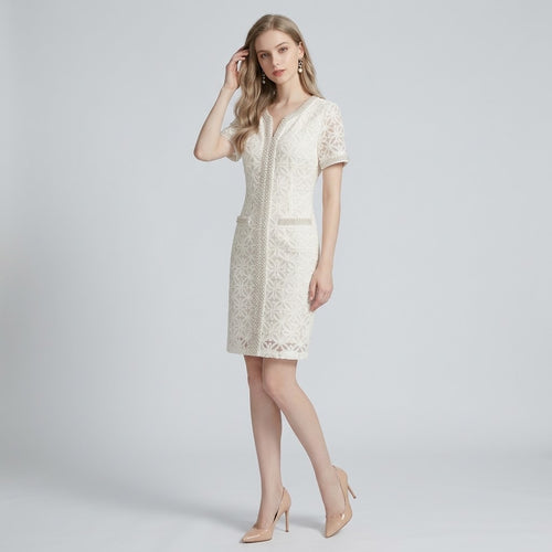 Crystal & Bead-Embellished 3D Guipure Lace Mini Dress