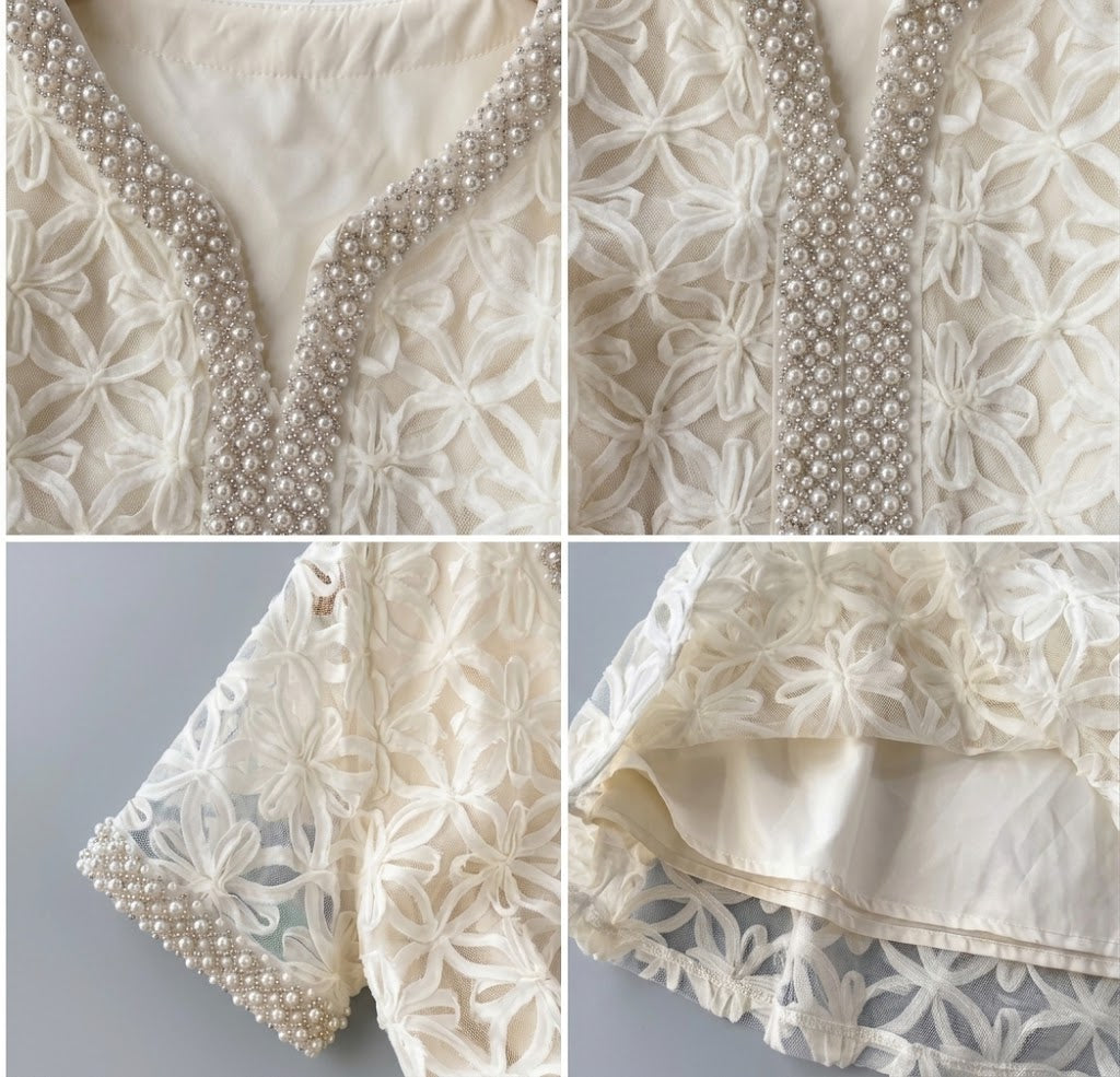 Crystal & Bead-Embellished 3D Guipure Lace Mini Dress