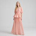 V-Neck Tiered Ruffle Lantern Sleeves Maxi Dress