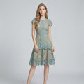 Guipure Lace Openwork High-Waist Midi Dress