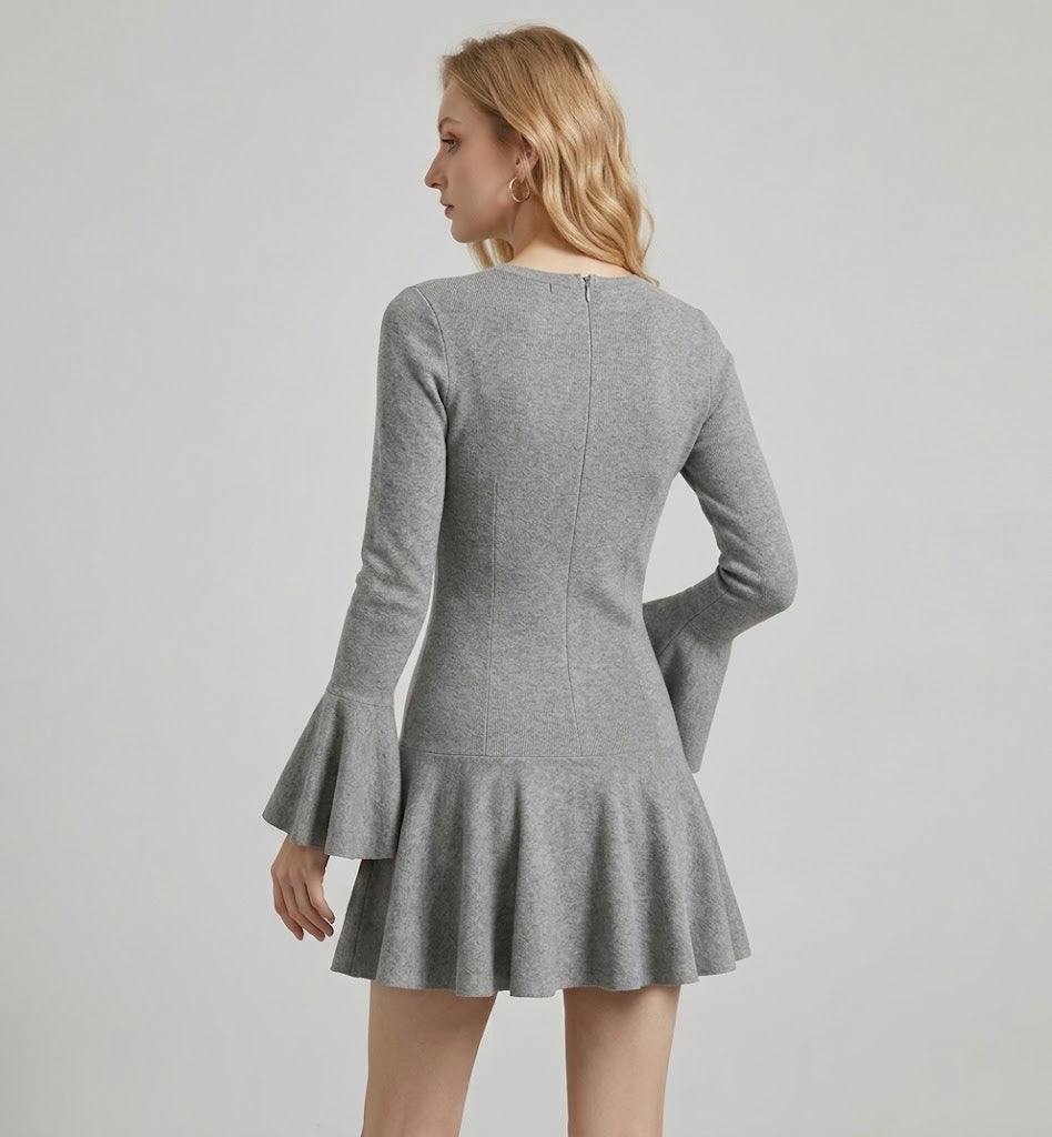 Single-Breasted Flared-Sleeve Dress