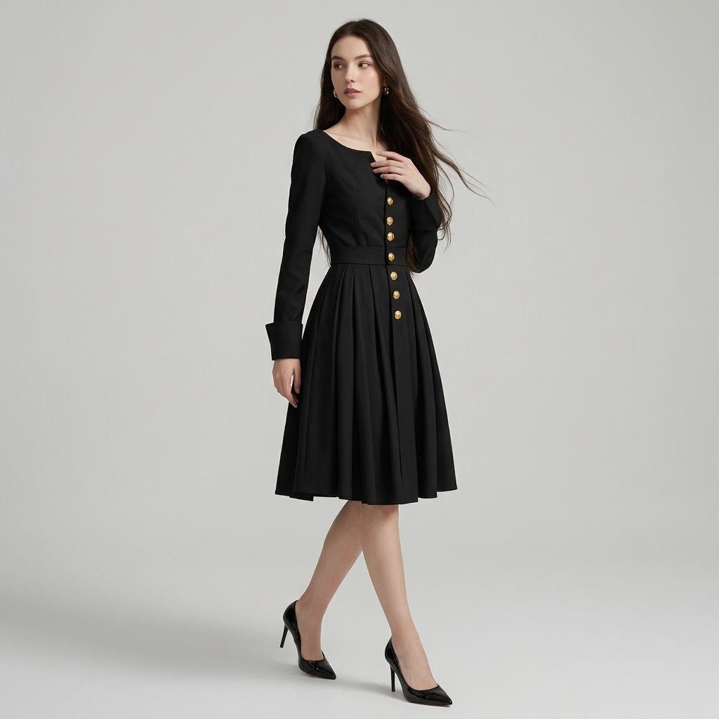 Single-Breasted V-Neck Tailored Dress