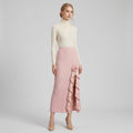 French Asymmetrical Rose-Detail High-Waist Midi Skirt