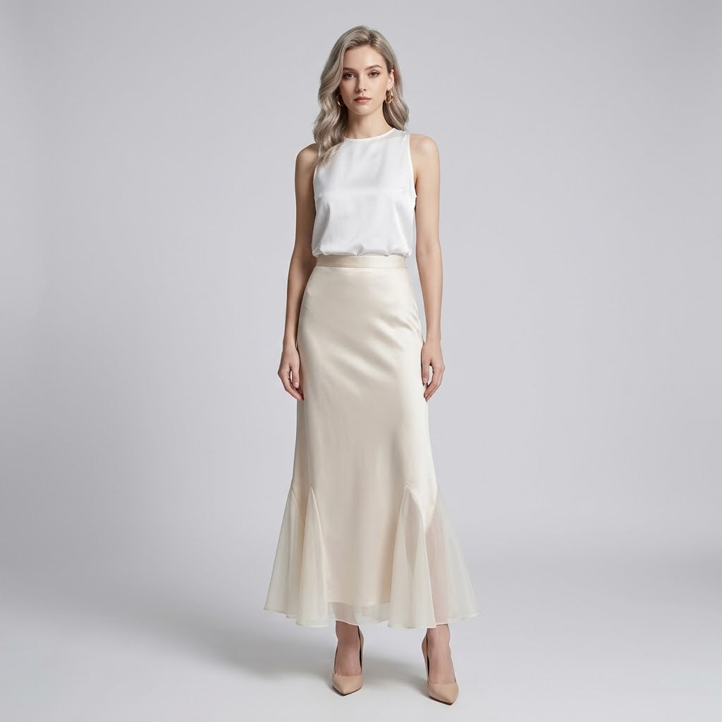 Satin & Mesh Spliced Mermaid Maxi Dress