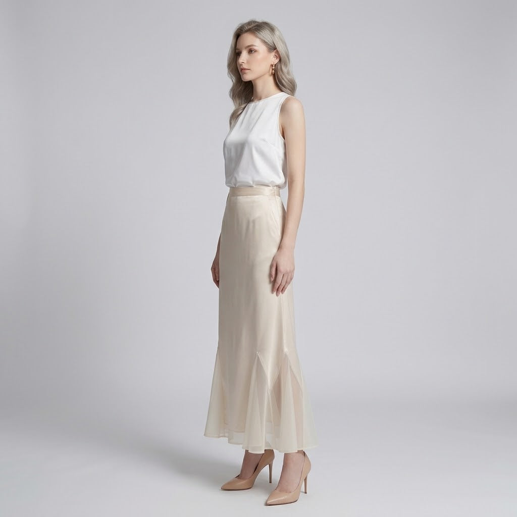 Satin & Mesh Spliced Mermaid Maxi Dress
