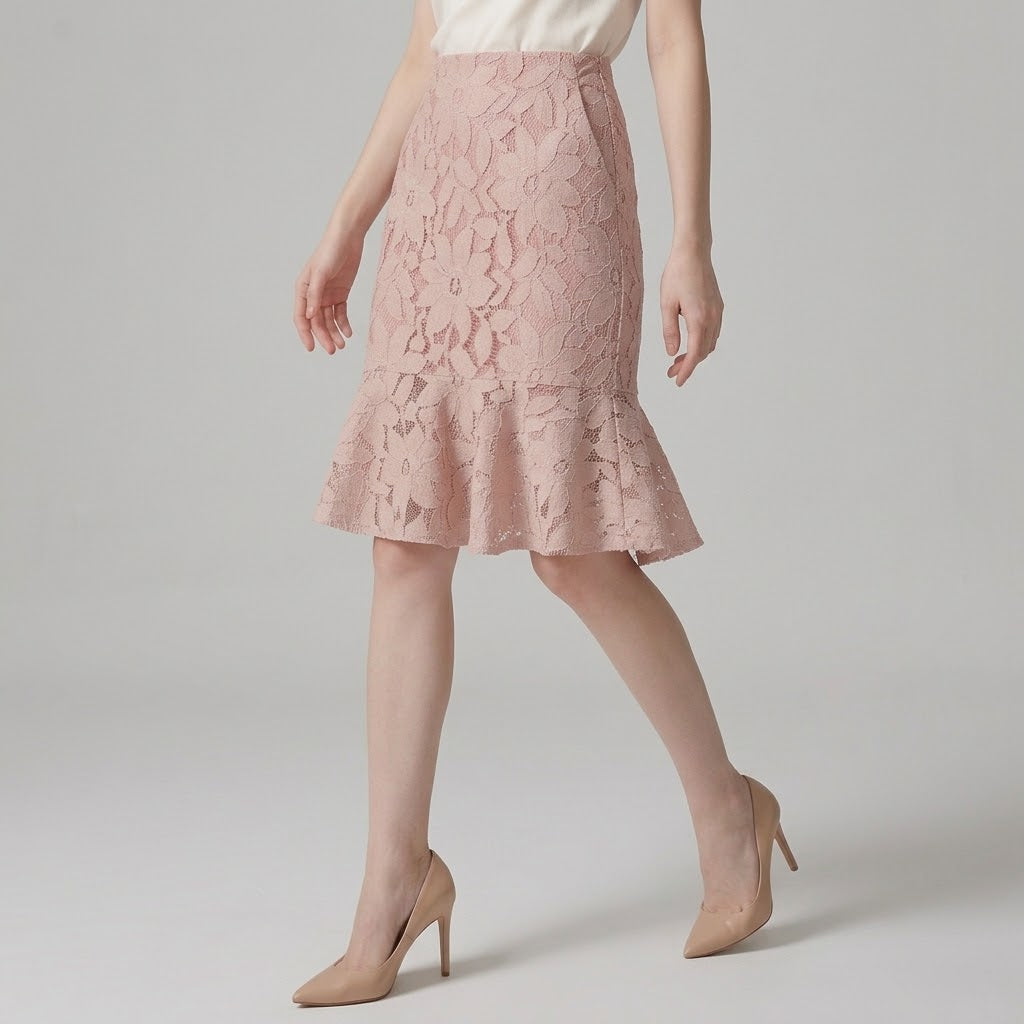 Floral Patterned Asymmetric Lace Bodycon Mini Skirt