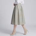 3D Floral Embroidered Jacquard Pleated Midi Skirt with Button Accents