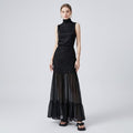 Lace & Tulle Spliced High-Waist Straight Maxi Skirt