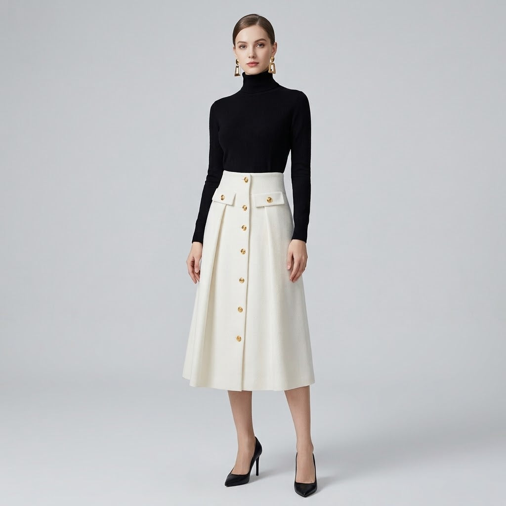 High-Waist Drapey Column Sheath Midi Skirt