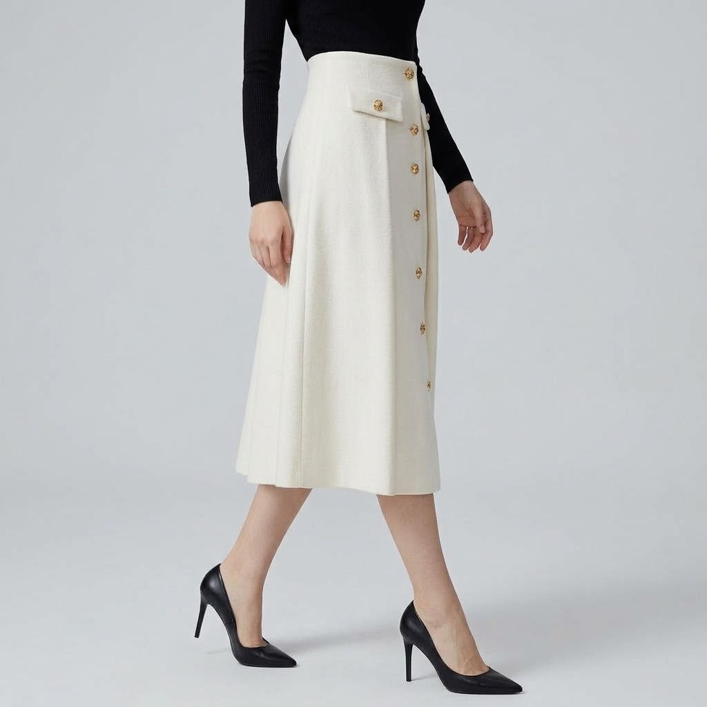 High-Waist Drapey Column Sheath Midi Skirt