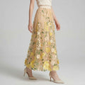 High-Waist 3D Floral Embroidered Tulle Maxi Skirt