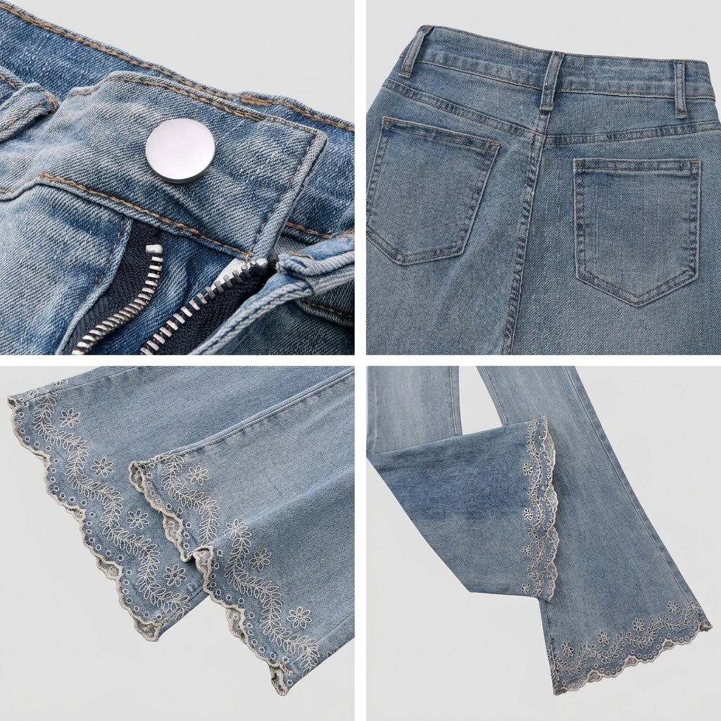 High-Waist Embroidered Flare Jeans with Comfort Stretch