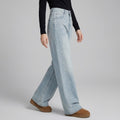 High-Waist Rhinestone-Embellished Wide-Leg Straight Jeans