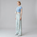 High-Waist 3D Floral Embroidered Asymmetrical Wide-Leg Jeans