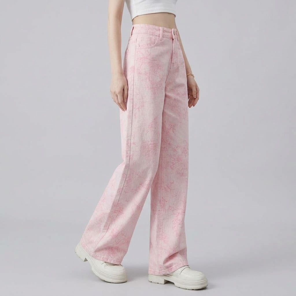 High-Waist 3D Floral Embroidered Asymmetrical Wide-Leg Jeans