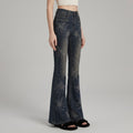 Floral Rhinestone-Embellished Slim Flare Jeans