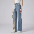 Pearl-Embellished Lace-Spliced Straight-Leg Relaxed Jeans