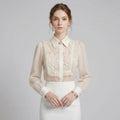 Crystal-Studded Lace & Sheer Mesh Spliced Shirt