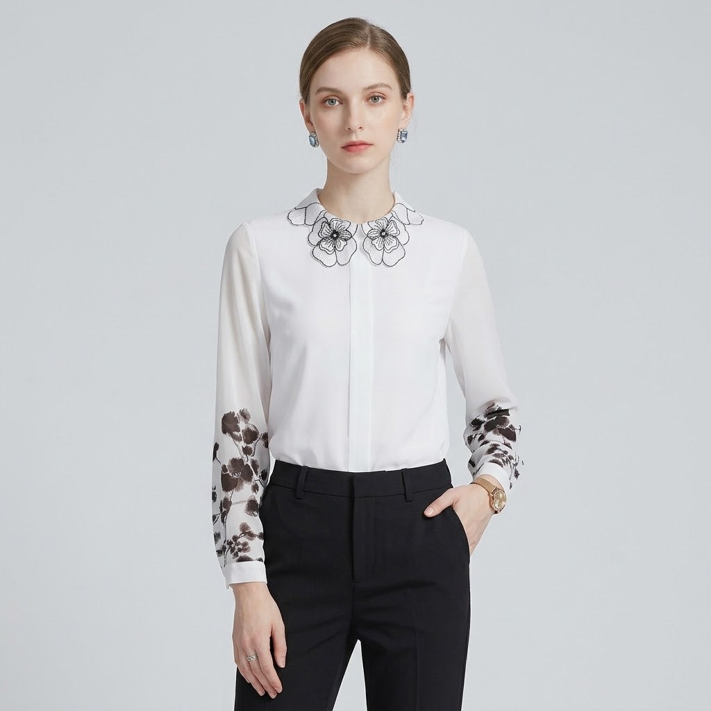 Floral-Print Chiffon Blouse