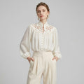 High-Neck Openwork Embroidered Lace Blouse