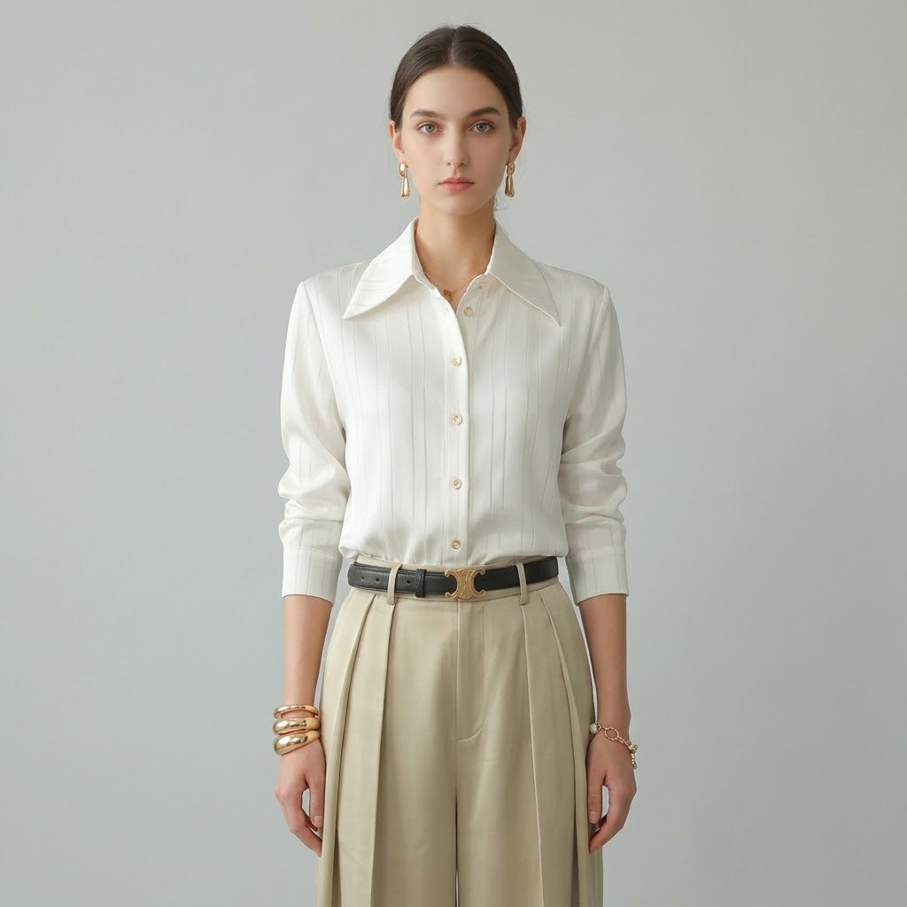 Tailored French-Style Striped Blouse