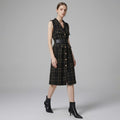 Tailored V-Neck Plaid Tweed Sleeveless Dress