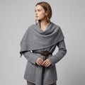 Belted Cape-Overlay Woolen Mid-Length Coat