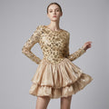 Hand-Embellished Sequin Tulle Spliced Dress