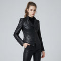 Cropped Faux Leather Biker Jacket Slim Fit PU Jacket