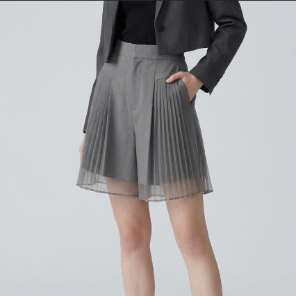 Sheer Mesh-Spliced High-Rise Wide-Leg Tailored Shorts