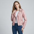 Tailored Cropped Embossed Lambskin Leather Biker Jacket in Semi-Matte Finish
