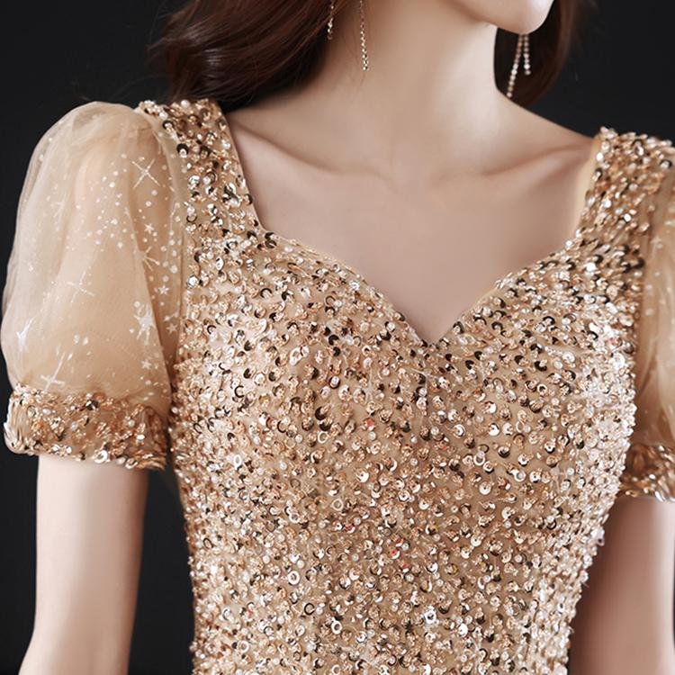 60091 Puff Sleeve Evening Dress - DresseslovesOOTD