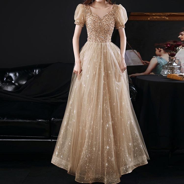 60091 Puff Sleeve Evening Dress - DresseslovesOOTD
