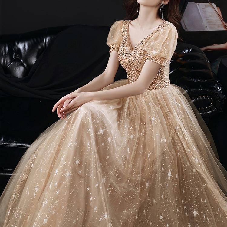 60091 Puff Sleeve Evening Dress - DresseslovesOOTD