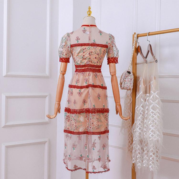 #7160 RETRO STAND EMBROIDERY STITCHING LACE DRESS