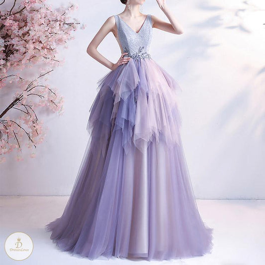 #7311 GRADIENT PURPLE EVENING DRESS