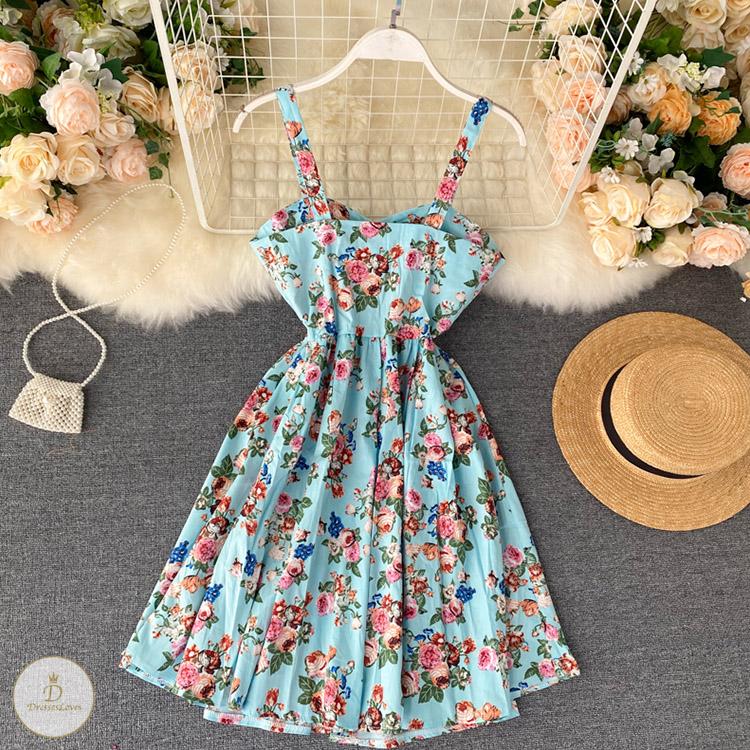 #7324 PRINTED SUSPENDER DRESS