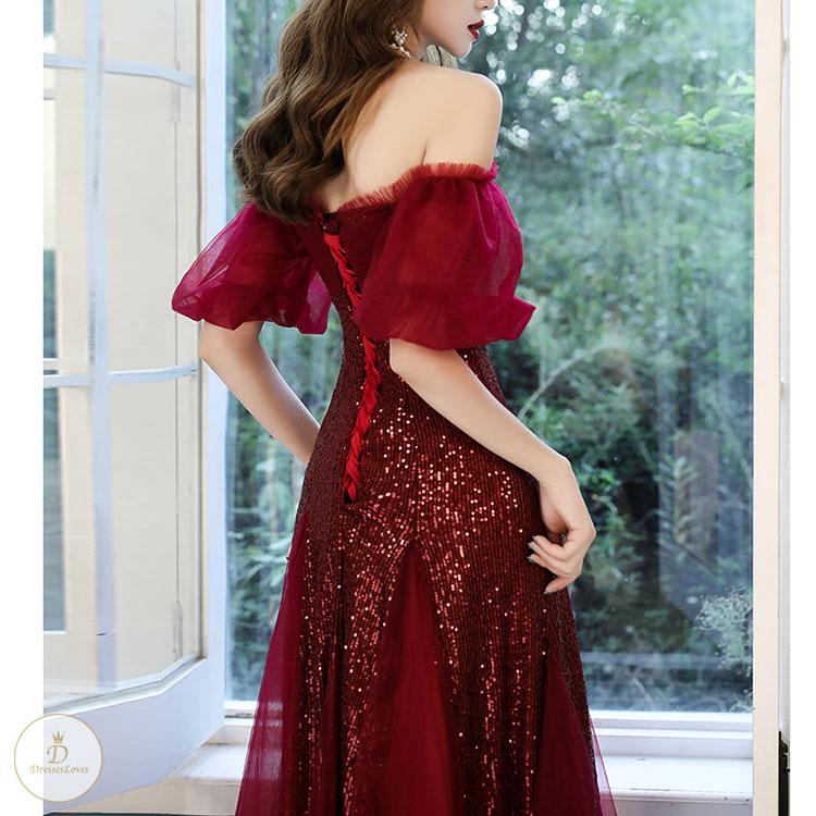 #7374 OFF SHOULDER SEQUIN SWING DRESS