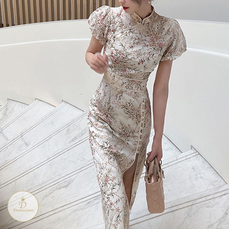 #7521 FLORAL EMBROIDERED DRESS (CHEONGSAM)